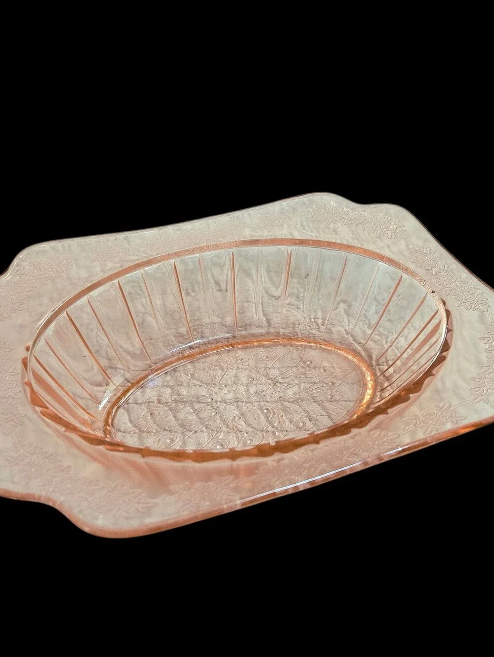 Vintage Jeannette Pink Depression Glass Adam Pattern Oval Serving Bowl 9.75